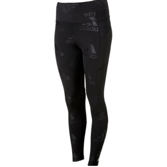 Adidas Women’s Believe This 2.0 Black Signature Printed Leggings Large Dark Goth - Picture 10 of 16
